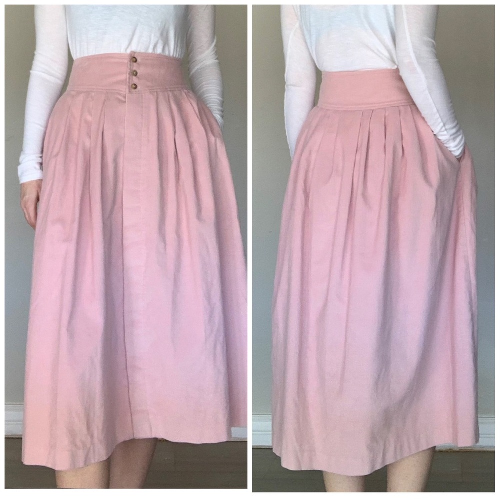 Vintage Jantzen corduroy pink midi skirt button up size 10 pockets